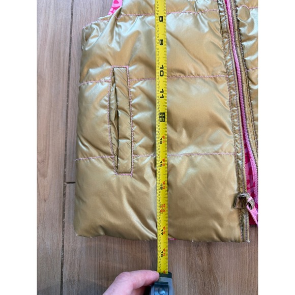 Lilly Pulitzer Girls Reversible Puffer Vest Gold Metallic Pink Palm Tree Print - Picture 8 of 8